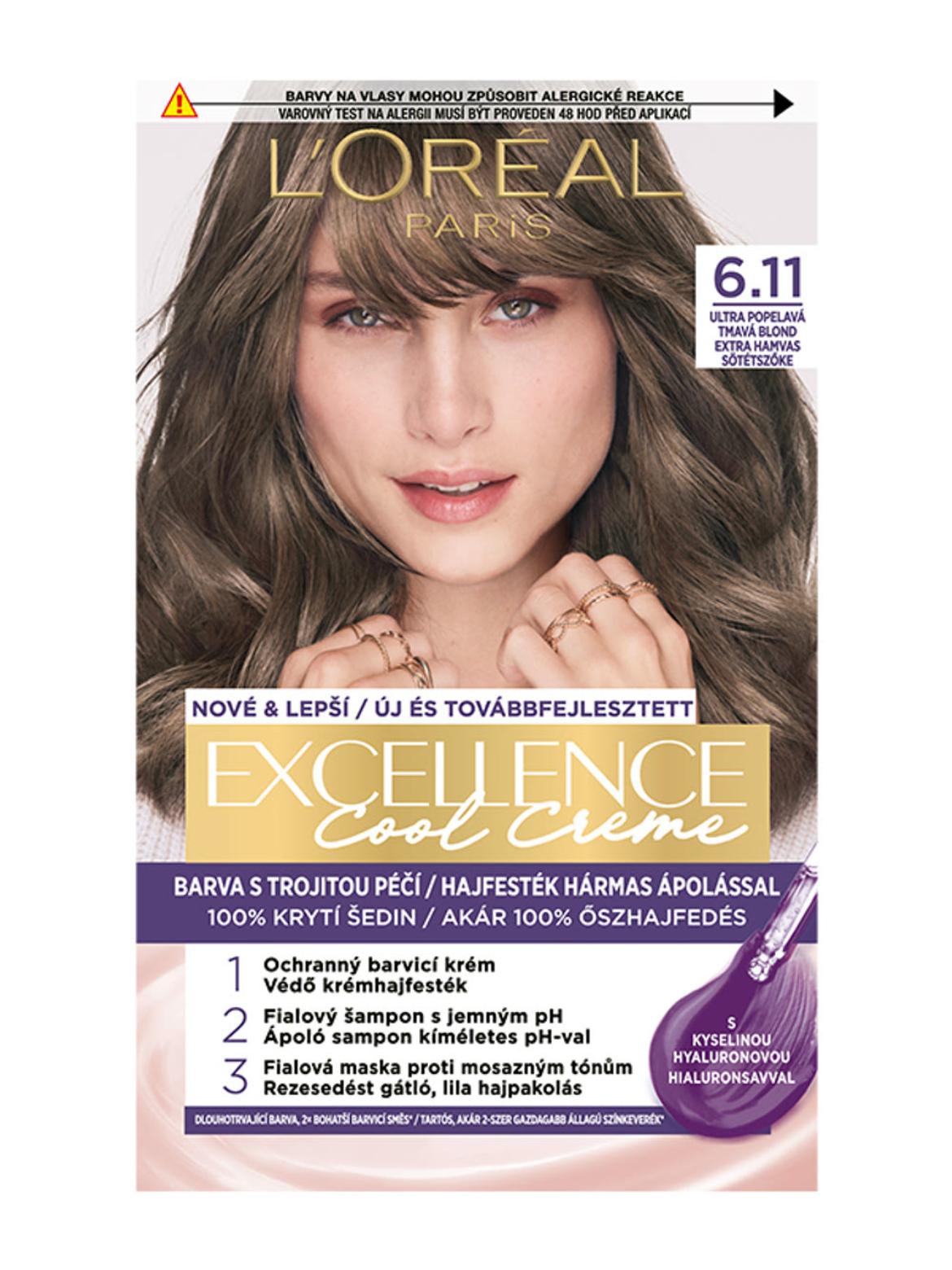 L'Oréal Paris Excellence krémes, tartós hajfesték COOL CRÉME 6.11 Extra hamvas sötétszőke