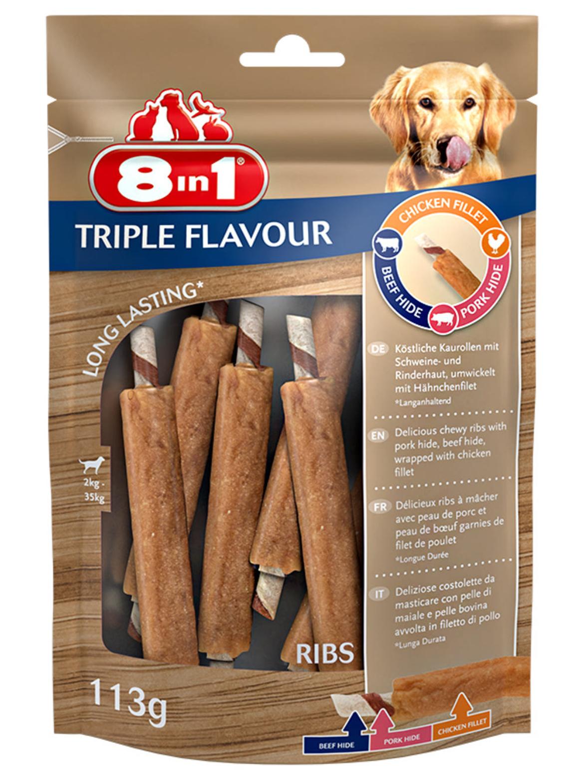 8 in 1 Triple Flavour jutalomfalat kutyáknak, ribs