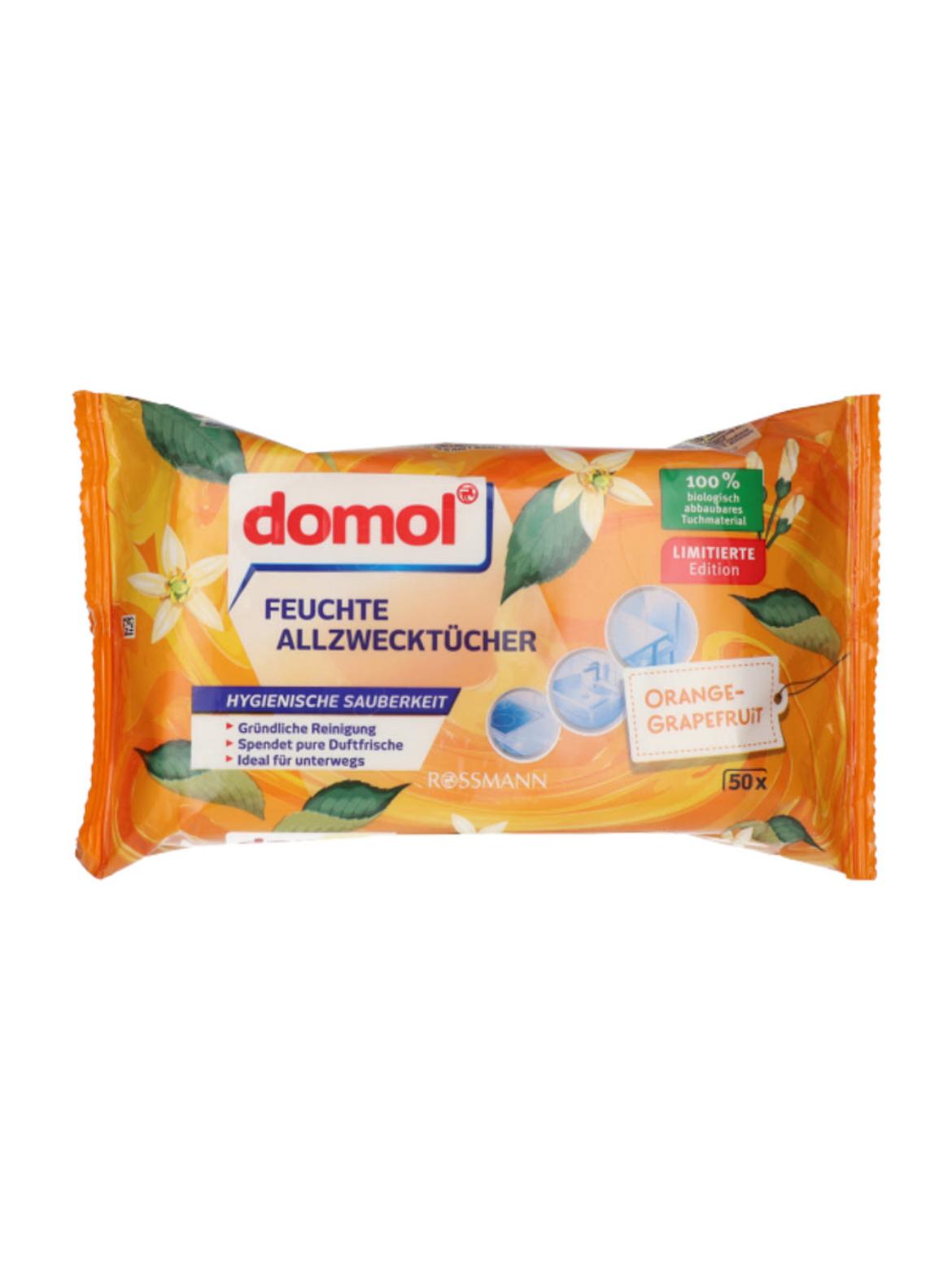Domol univerzális nedves felülettisztító törlőkendő narancs és grapefruit illattal  2x50 db