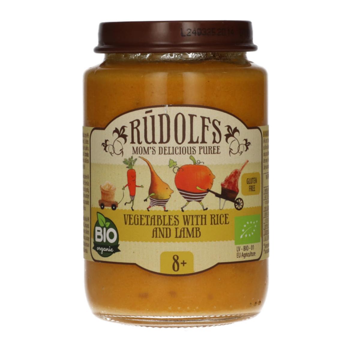 Rudolfs Bio bébiétel zöldségpüré rizzsel és bárányhússal 8 hónapos kortól - 190 g