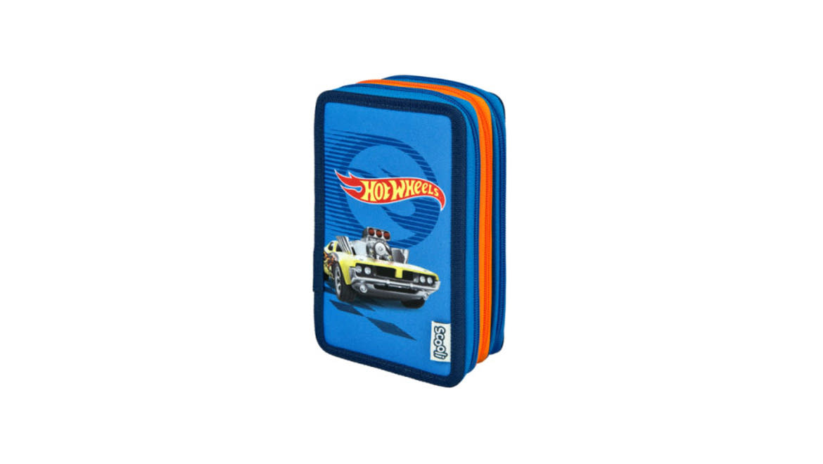Scooli háromszintes tolltartó (EberhardFaber írószerekkel töltött), Hot Wheels