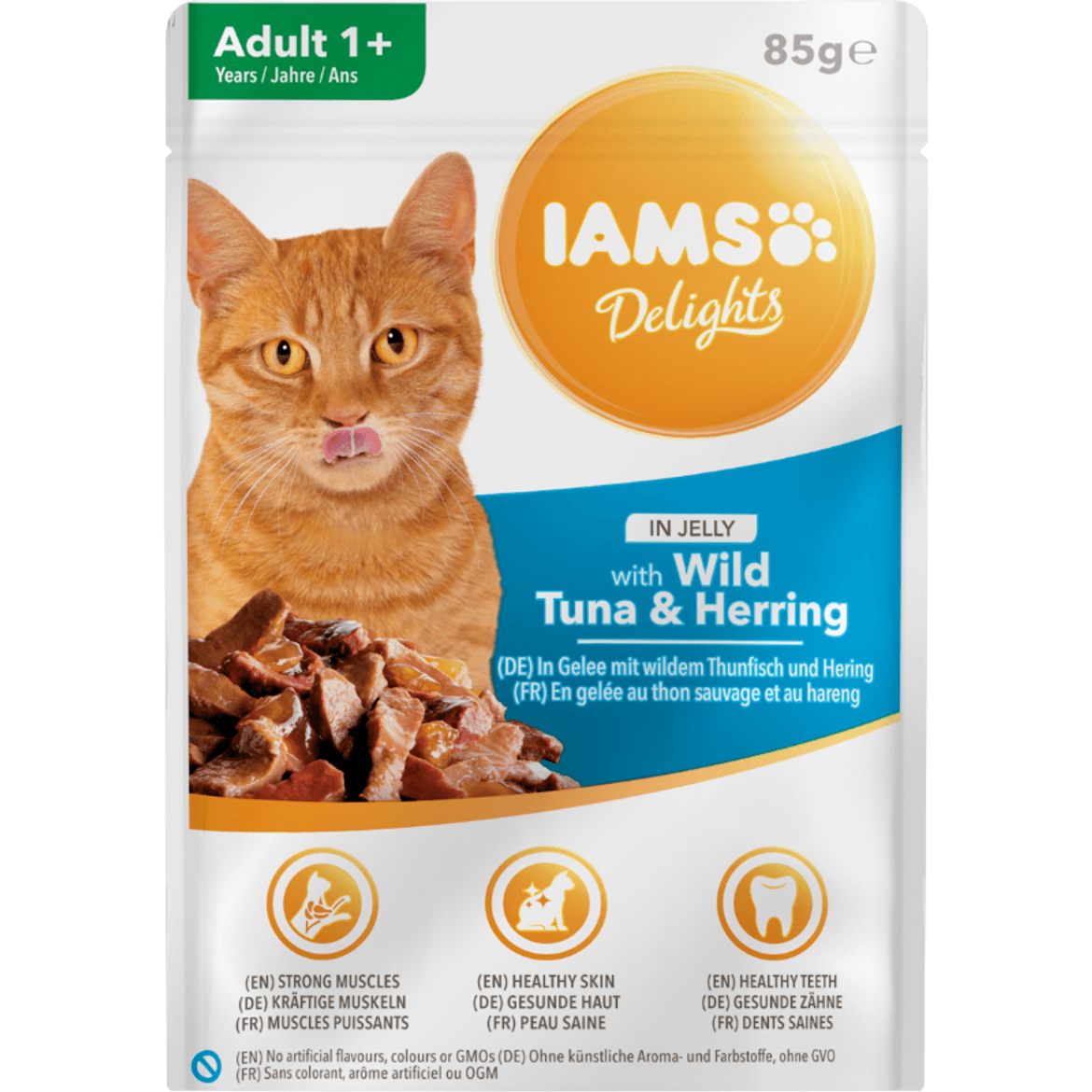 IAMS nedves macskaeledel tonhal és hering zselében Delights