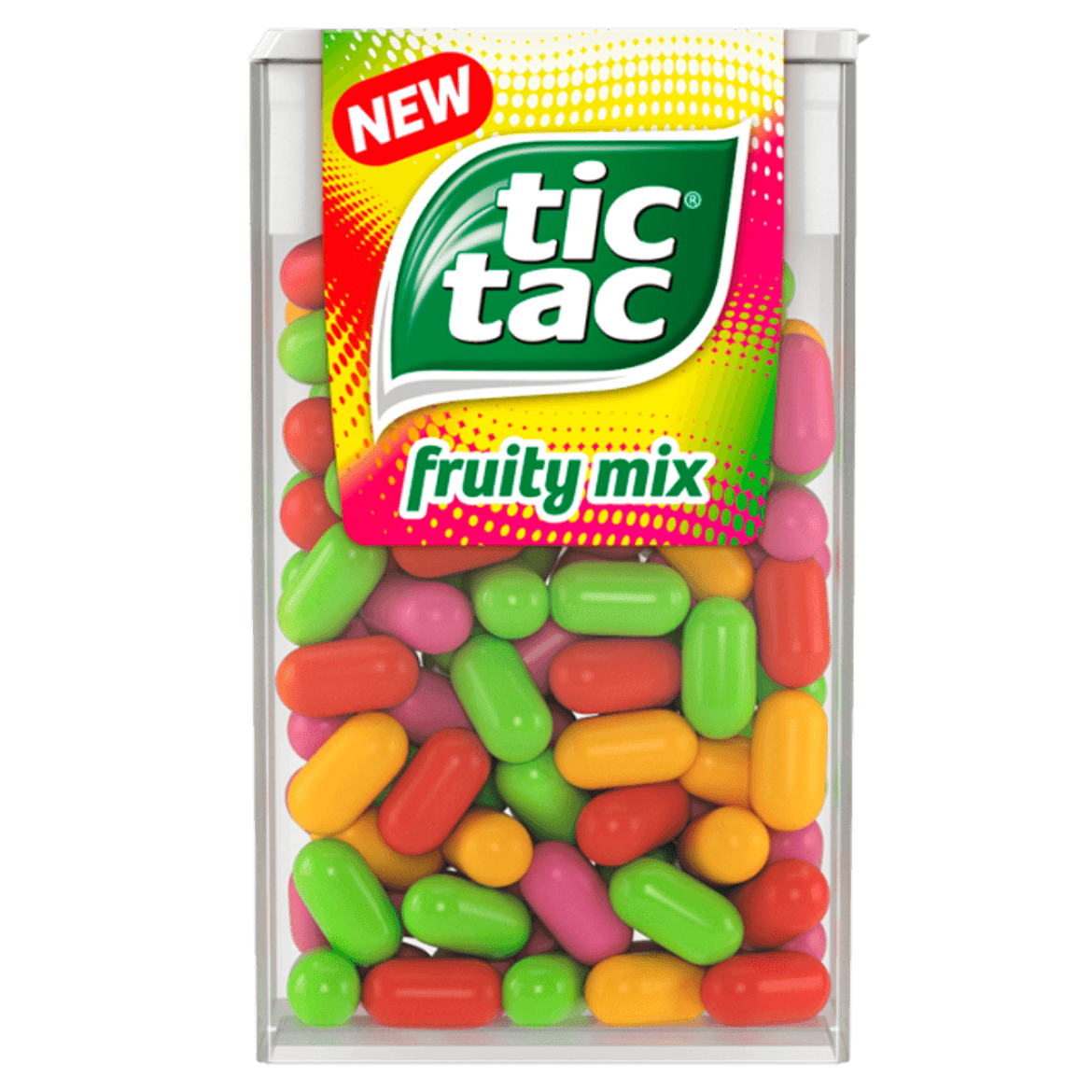 Tic Tac Fruity Mix cseresznye-, marakuja-, citrom-lime, és eper-mentol ízű cukordrazsé