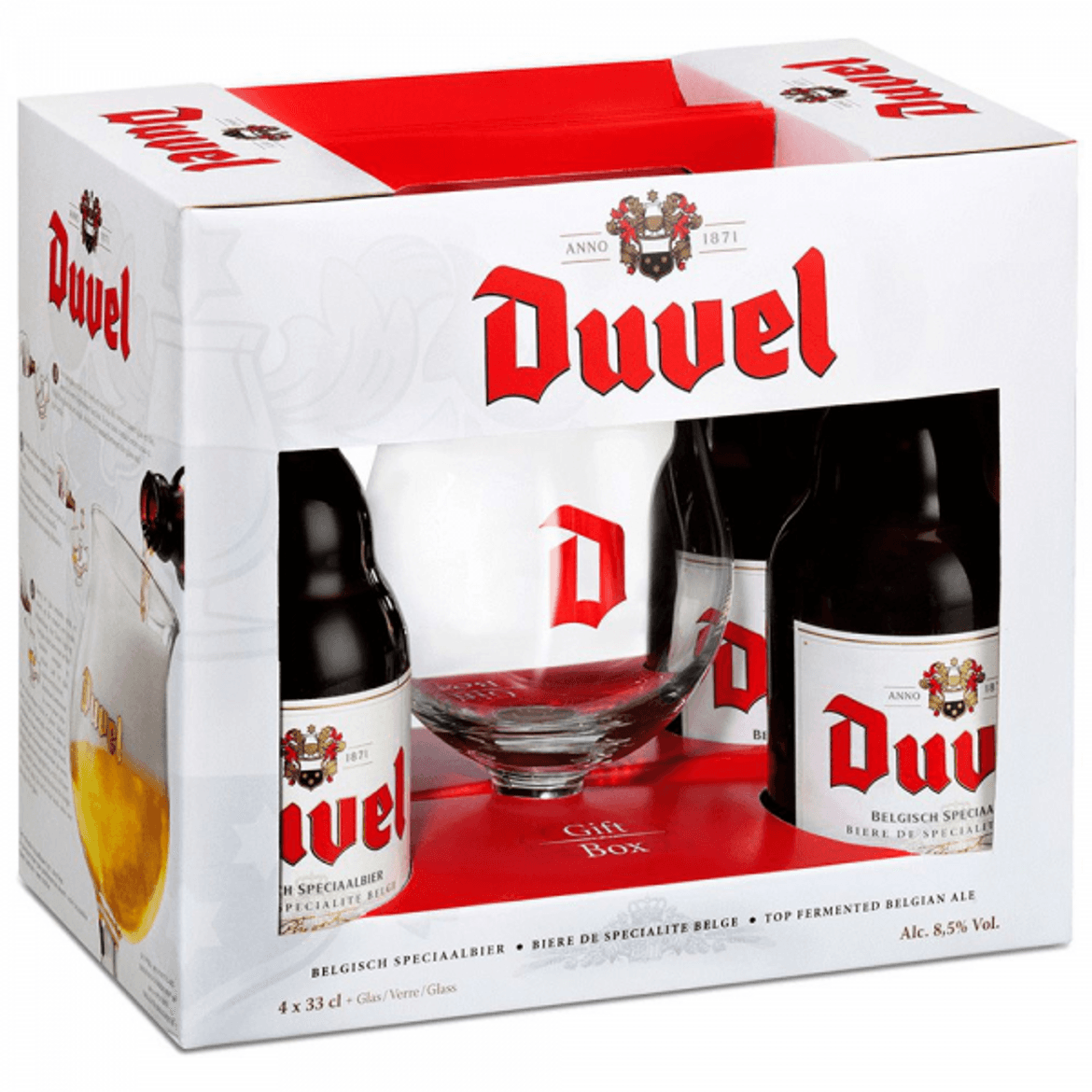 Duvel sörcsomag díszdobozban 1 pohárral 4db 8,5%