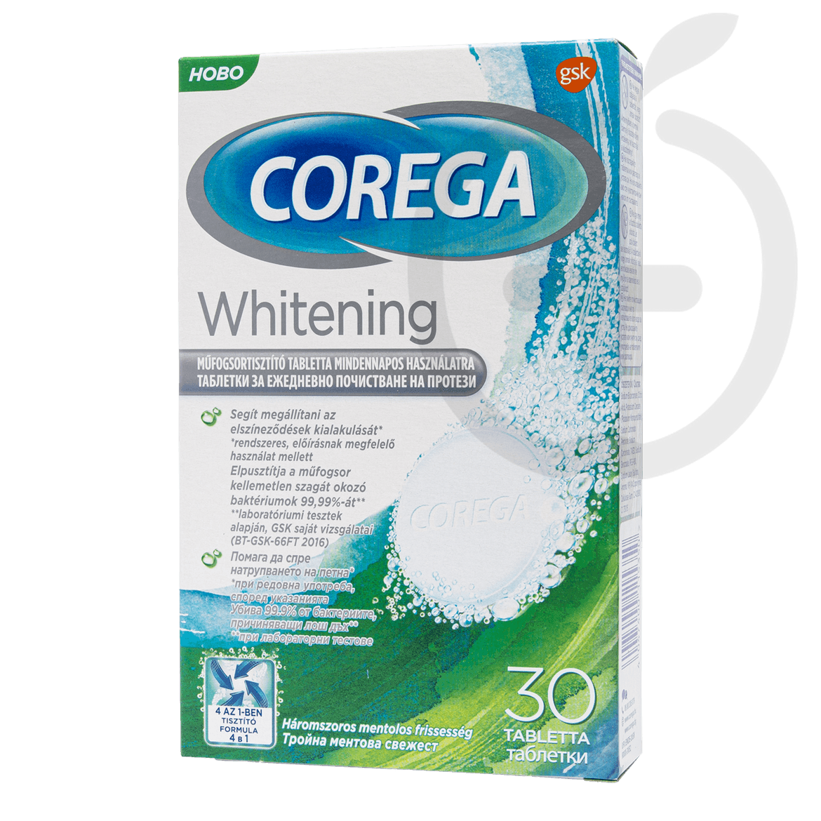 Corega Whitening műfogsortisztító tabletta