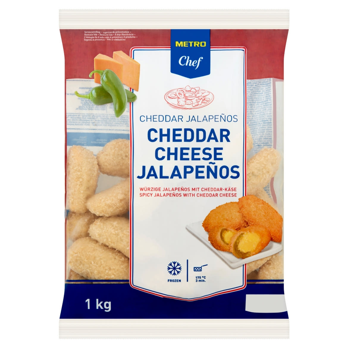 Metro Chef fagyasztott, elősütött ömlesztett sajttal töltött jalapeño paprikák ropogós panírban
