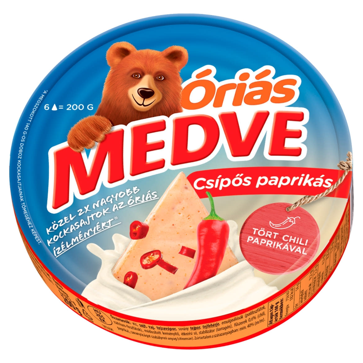 Medve Óriás csípőspaprikás kenhető, félzsíros ömlesztett sajt 6 x 33,3 g