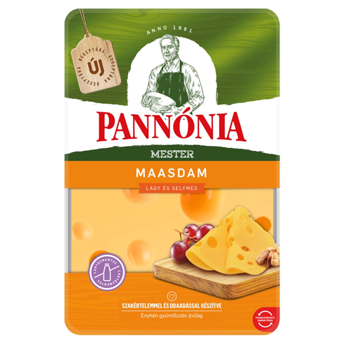 Pannónia Mester Maasdam szeletelt, zsíros, félkemény, erjedési lyukas sajt