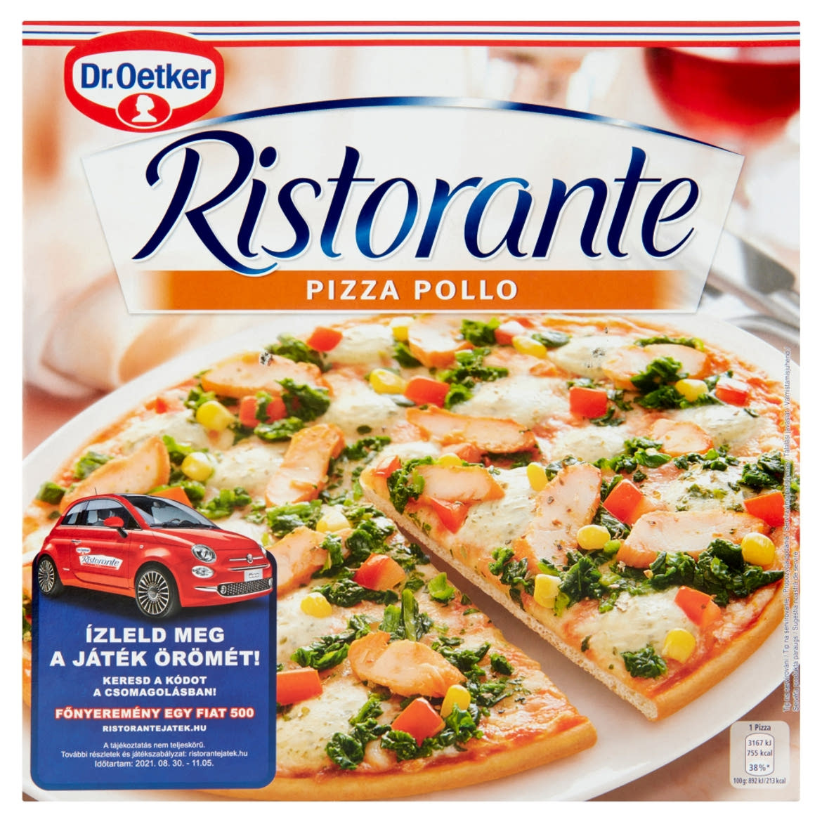 Dr. Oetker Ristorante Pizza Pollo gyorsfagyasztott pizza sajttal és pácolt csirkemellel