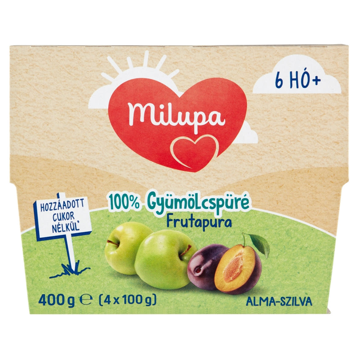 Milupa Frutapura alma-szilva 100% gyÃ¼mÃ¶lcspÃ¼rÃ© 6 hÃ³+ 4 x 100 g