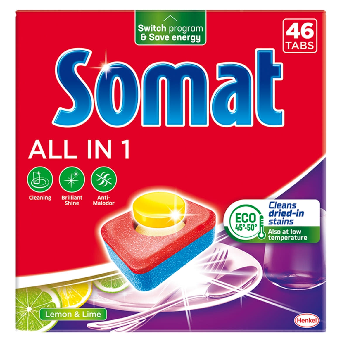 Somat All in 1 Lemon & Lime gépi mosogatótabletta 46 db