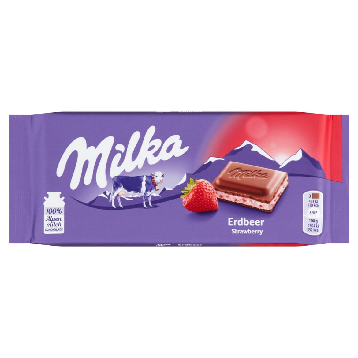 Milka alpesi tejcsokoládé eperízű krémmel töltve