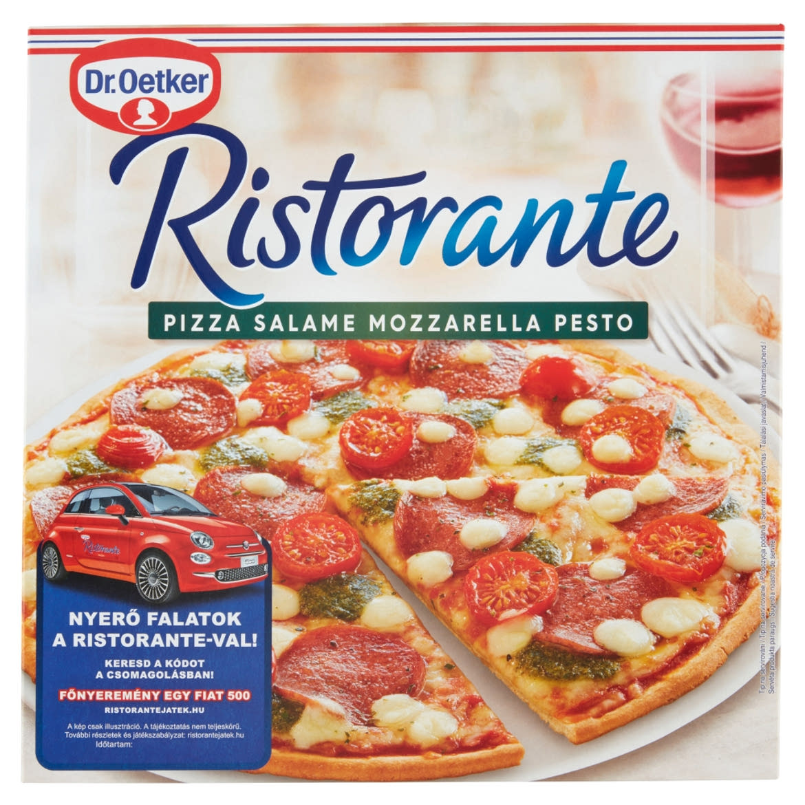 Dr. Oetker Ristorante gyorsfagyasztott pizza szalámival, mozzarella sajttal és pesto szósszal