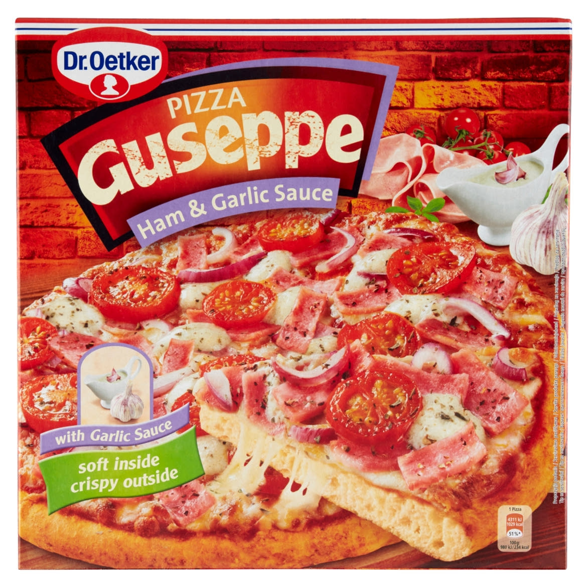 Dr. Oetker Guseppe gyorsfagyasztott sonkás pizza fokhagymás szósszal