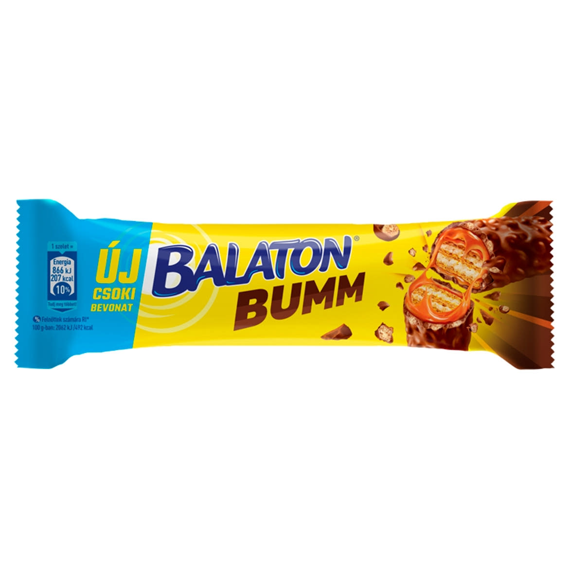 Balaton Bumm tejcsokoládéval mártott töltött ostyaszelet karamellel és búzapehellyel