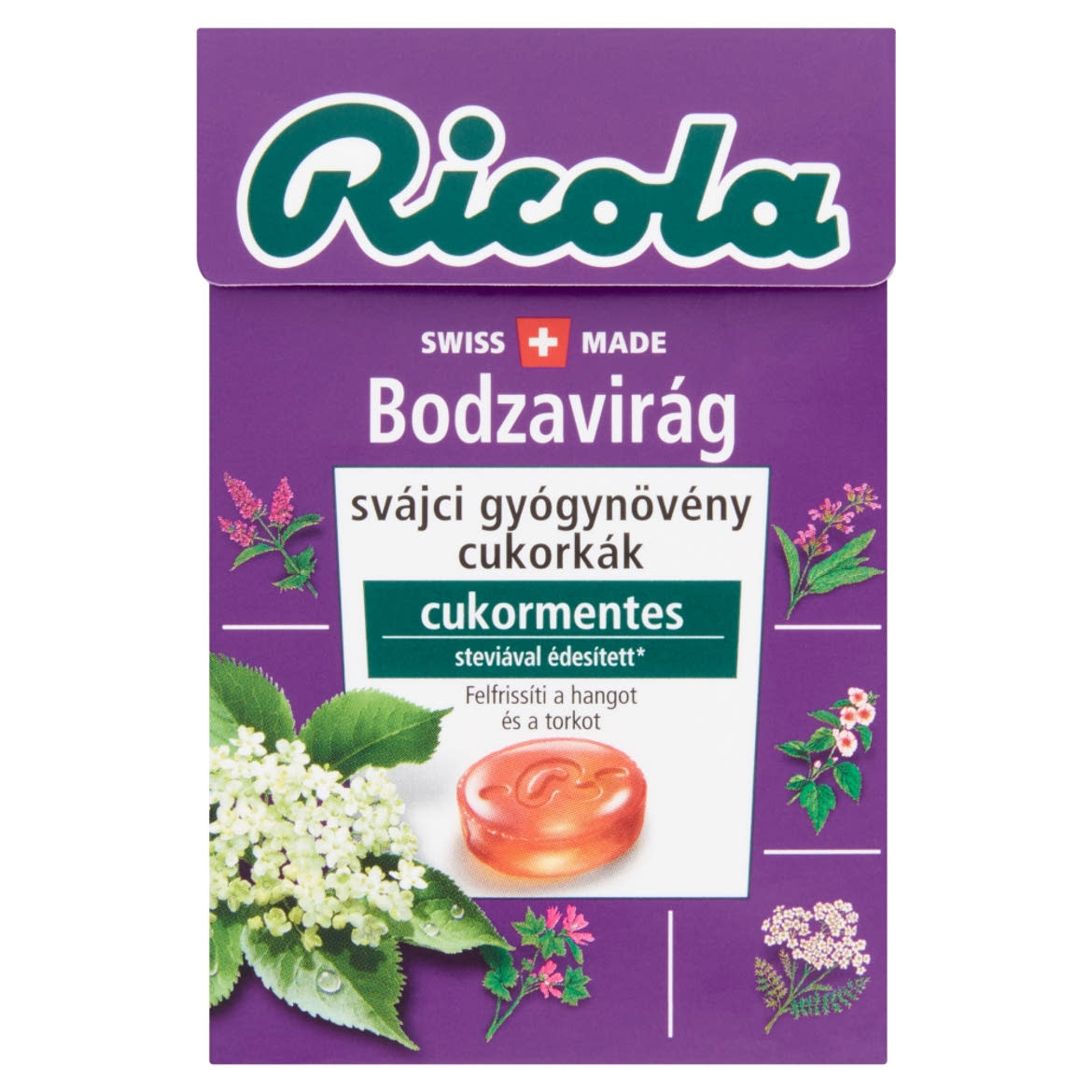 Ricola Bodzavirág cukormentes svájci gyógynövény cukorkák édesítőszerekkel