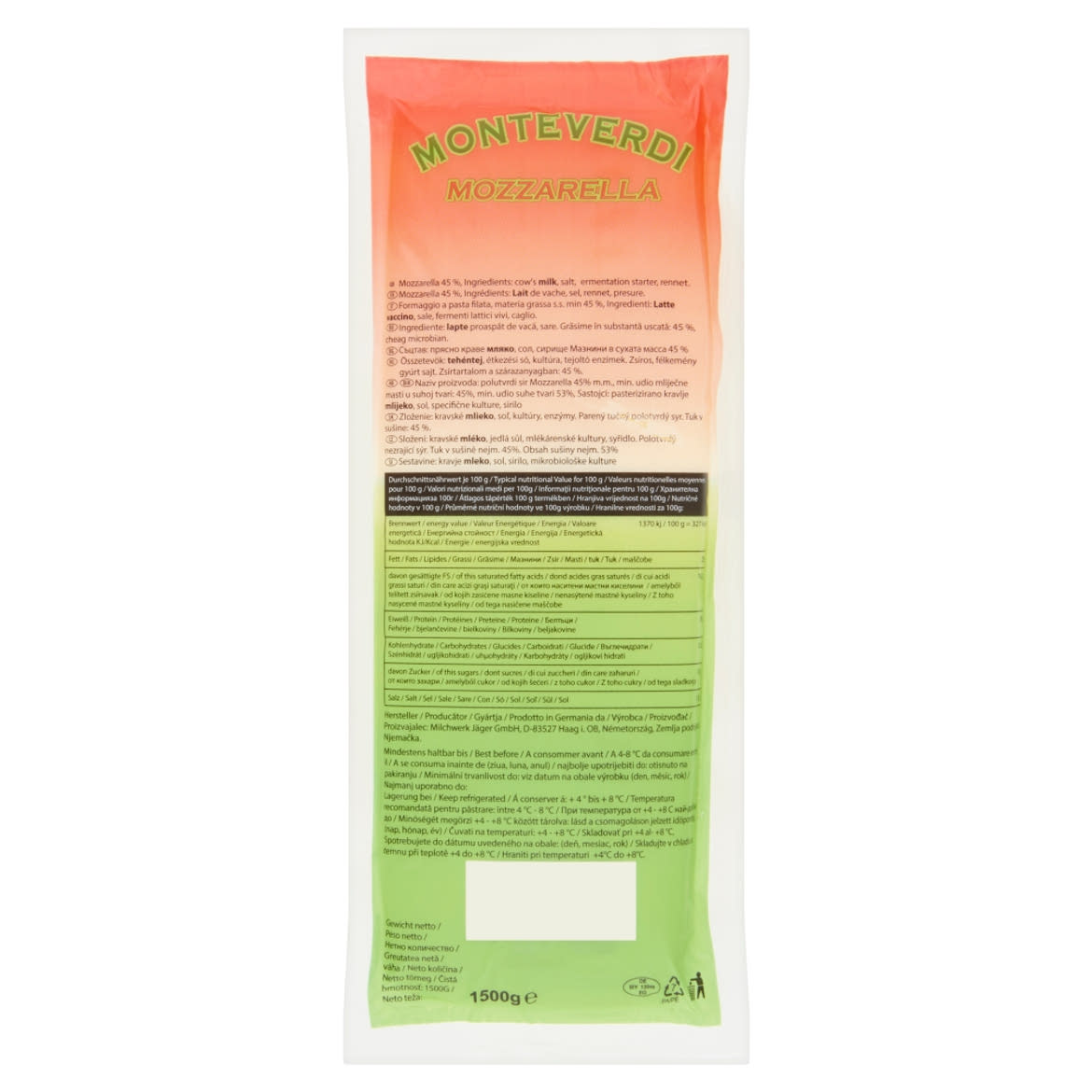 Monteverdi zsíros, félkemény mozzarella sajt