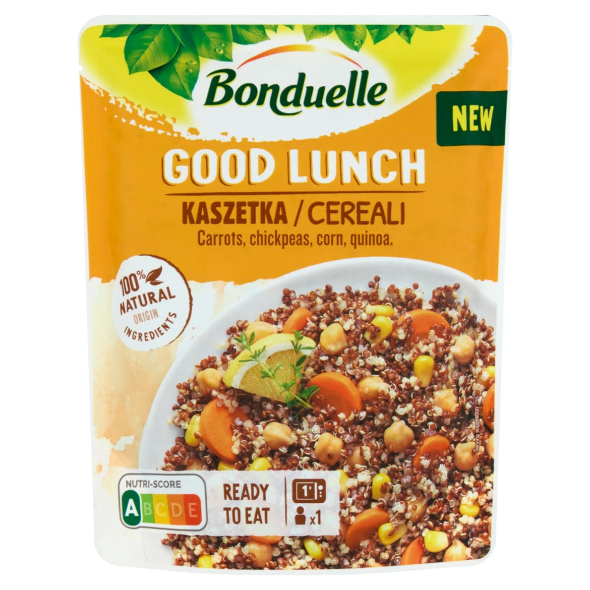Bonduelle Good Lunch sárgarépa, csicseriborsó, kukorica és quinoa keveréke olívaolajjal