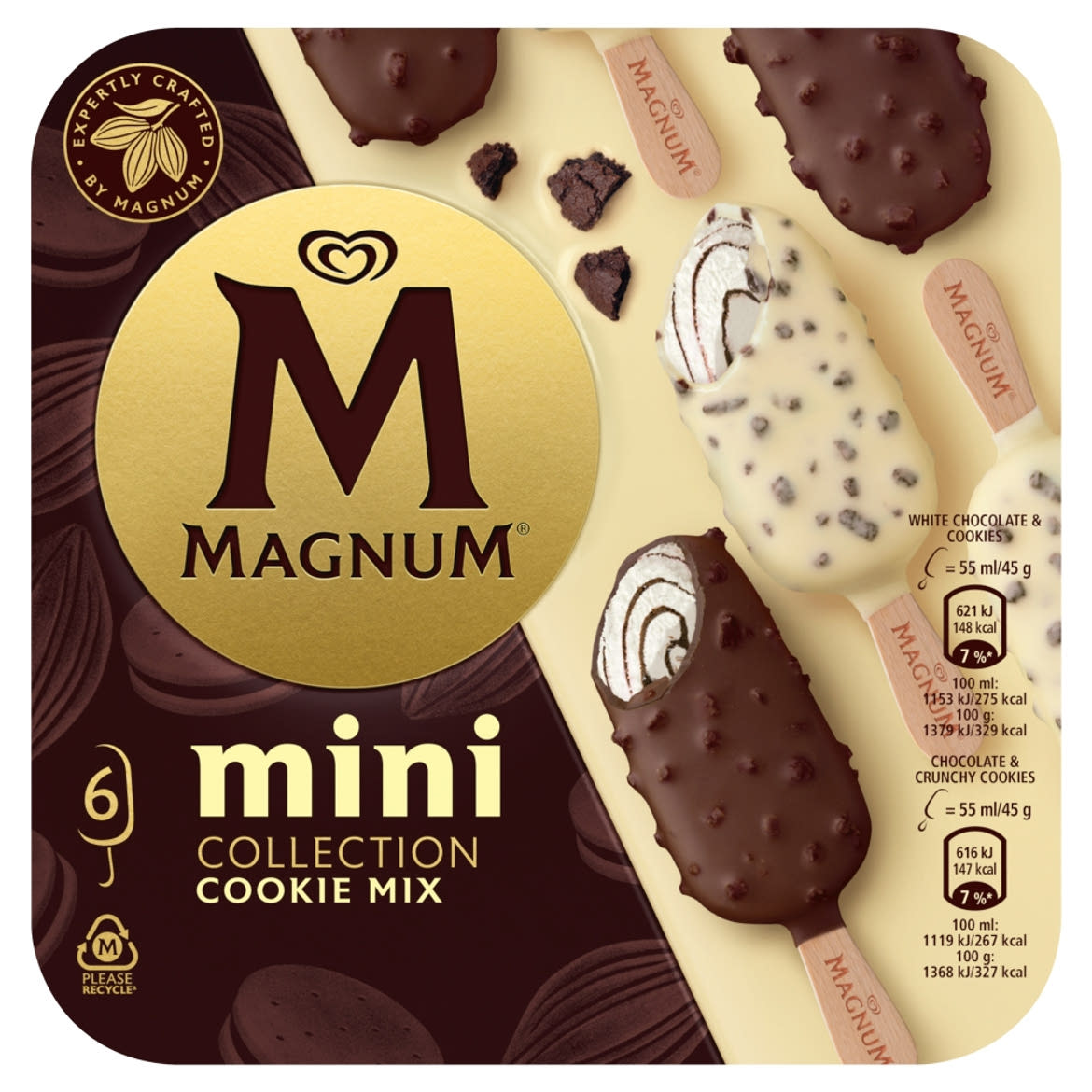 Magnum Mini jégkrém keksz ízű kakaós szósszal és kakaós kekszdarabkákkal 6 x 55 ml (330 ml)