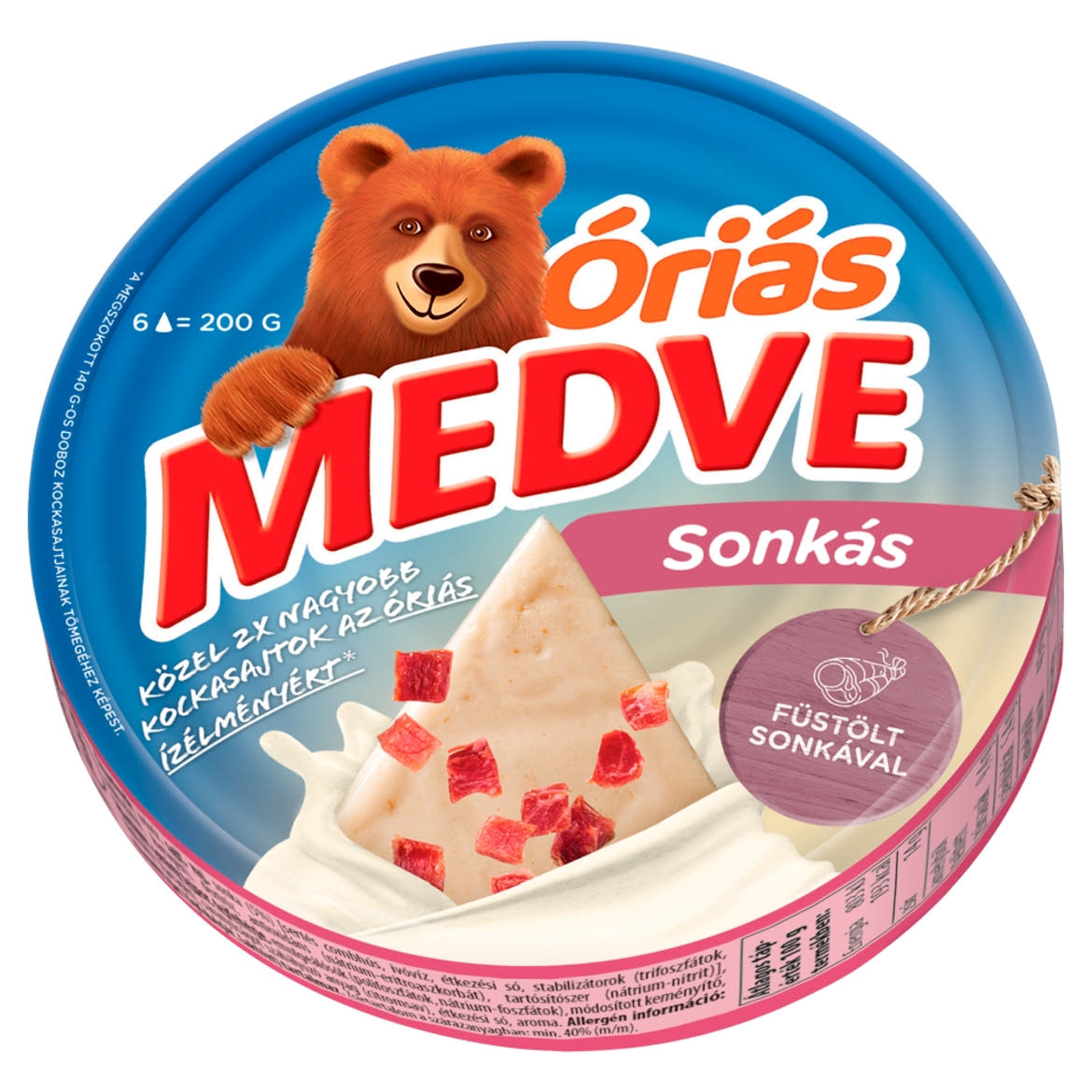 Medve Óriás sonkás kenhető, félzsíros ömlesztett sajt 6 x 33,3 g (200 g)