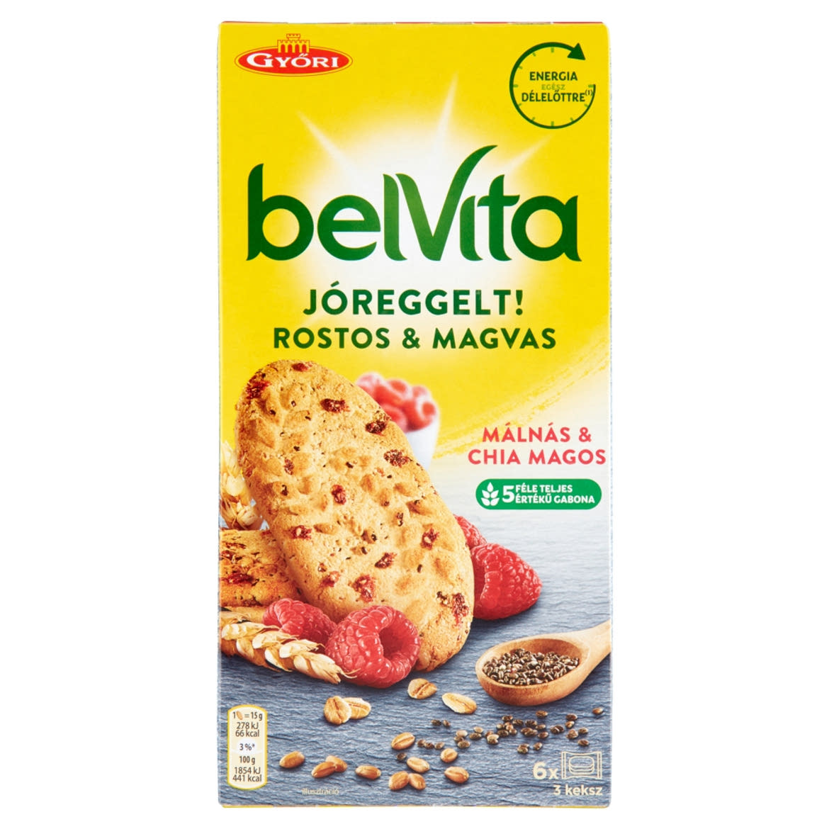 Belvita JóReggelt! rostos, magvas keksz málnával és chia maggal 6 x 45 g