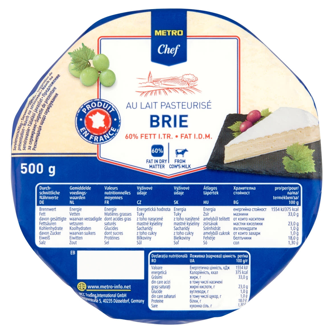 Metro Chef Brie zsírdús, lágy, fehér nemespenésszel érő sajt