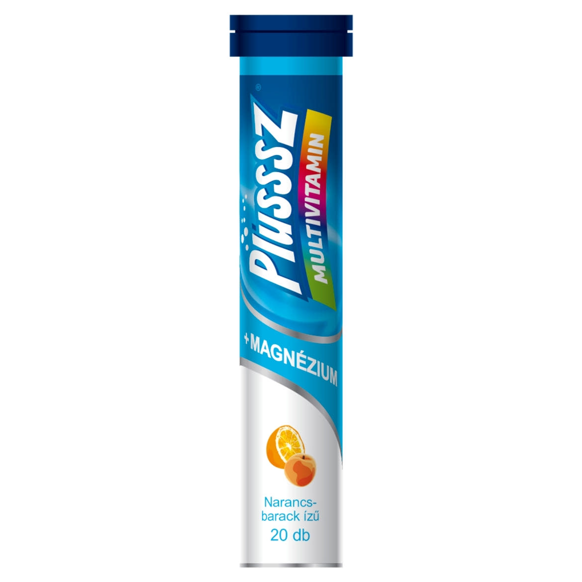 Plusssz Multivitamin+Magnézium narancs-barack ízű étrend-kiegészítő pezsgőtabletta 20 x 4,3 g (86 g)