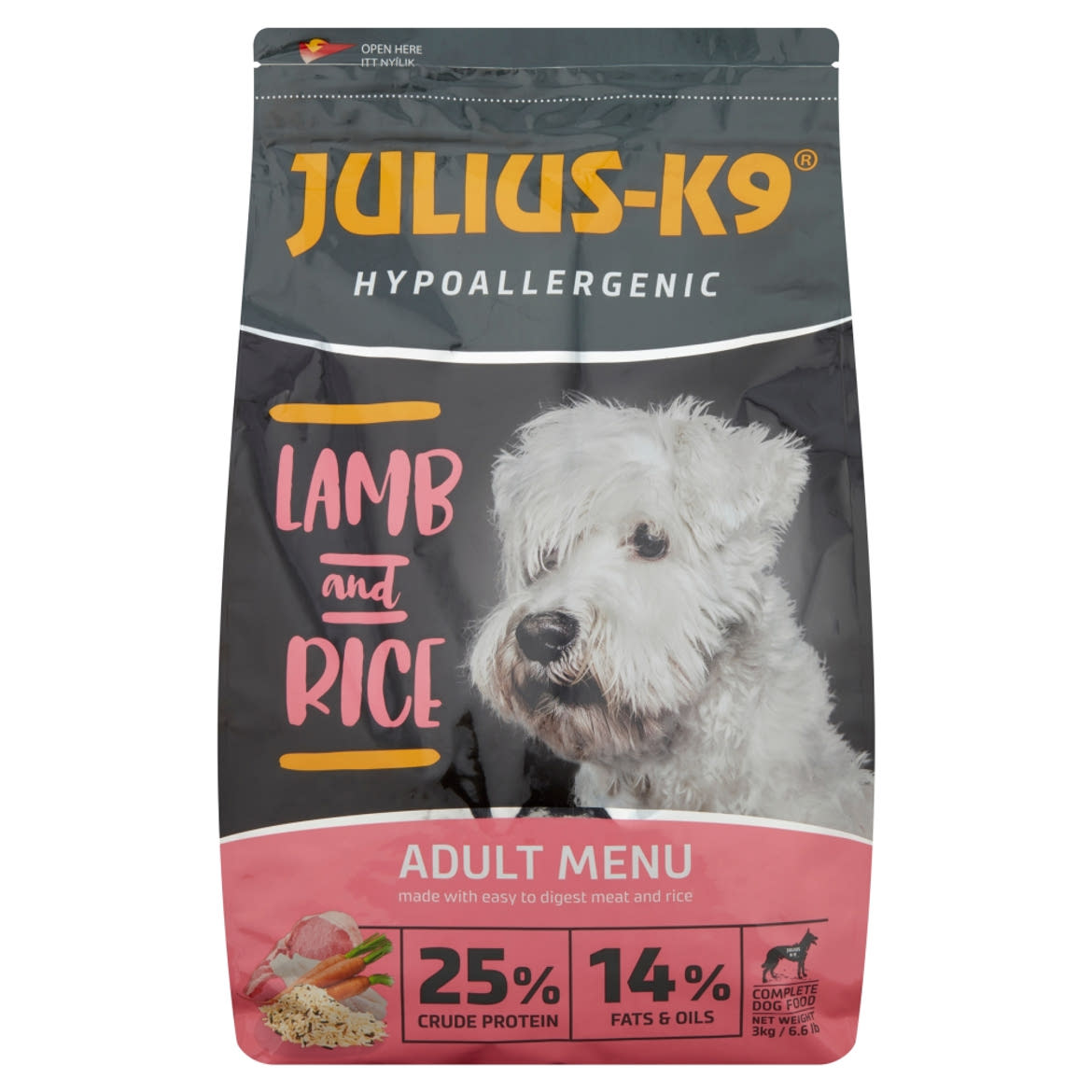 Julius-K9 Hypoallergenic Adult Menu teljes értékű kutyaeledel báránnyal és rizzsel 3 kg