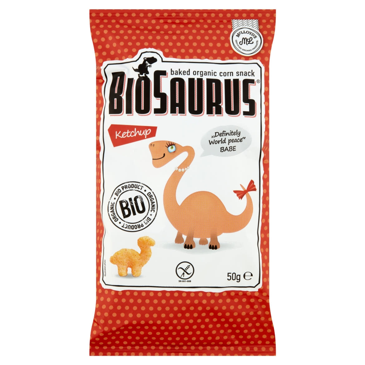 BioSaurus BIO ketchupos ízesítésű extrudált kukoricás snack