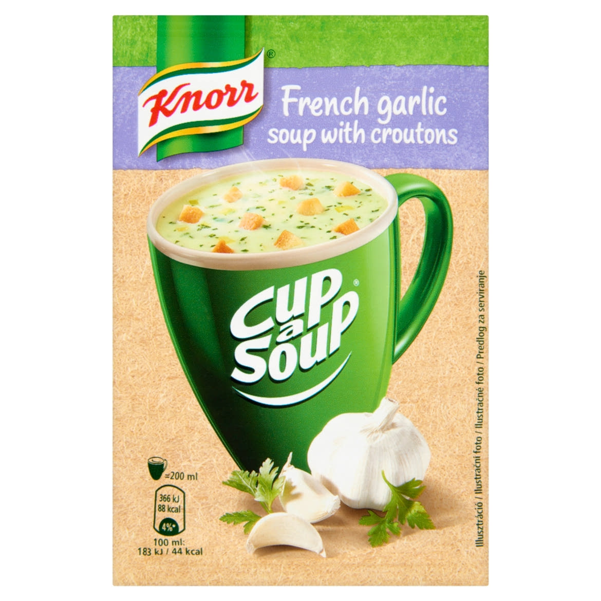 Knorr Cup a Soup fokhagymakrémleves zsemlekockával