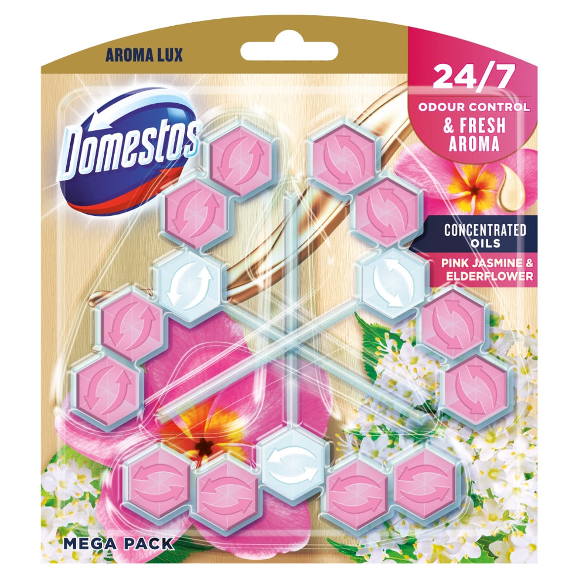 DOMESTOS Aroma Lux Pink Jasmine & Elderflower WC frissítő blokk 3 x
