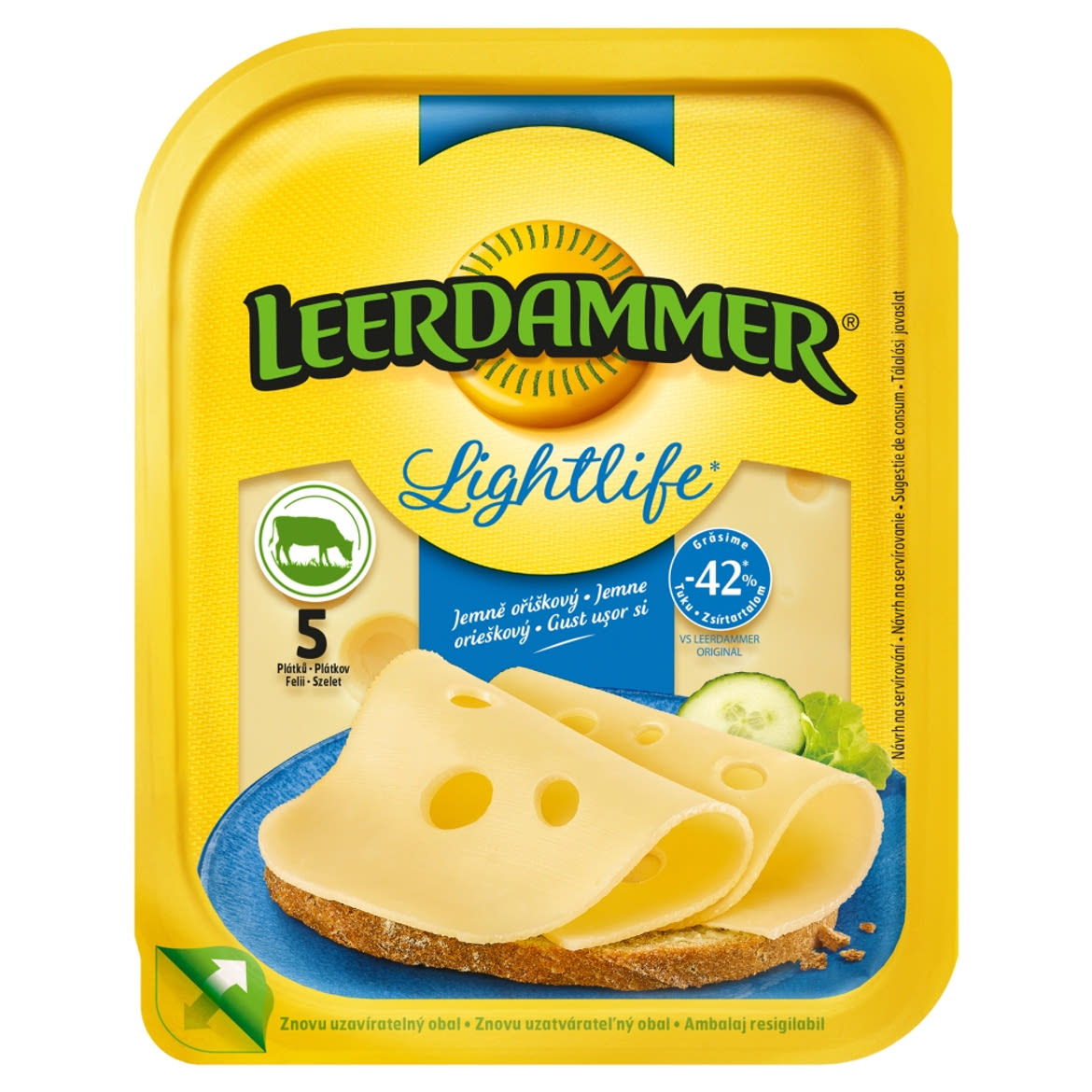 Leerdammer Lightlife laktózmentes félkemény félzsíros szeletelt sajt