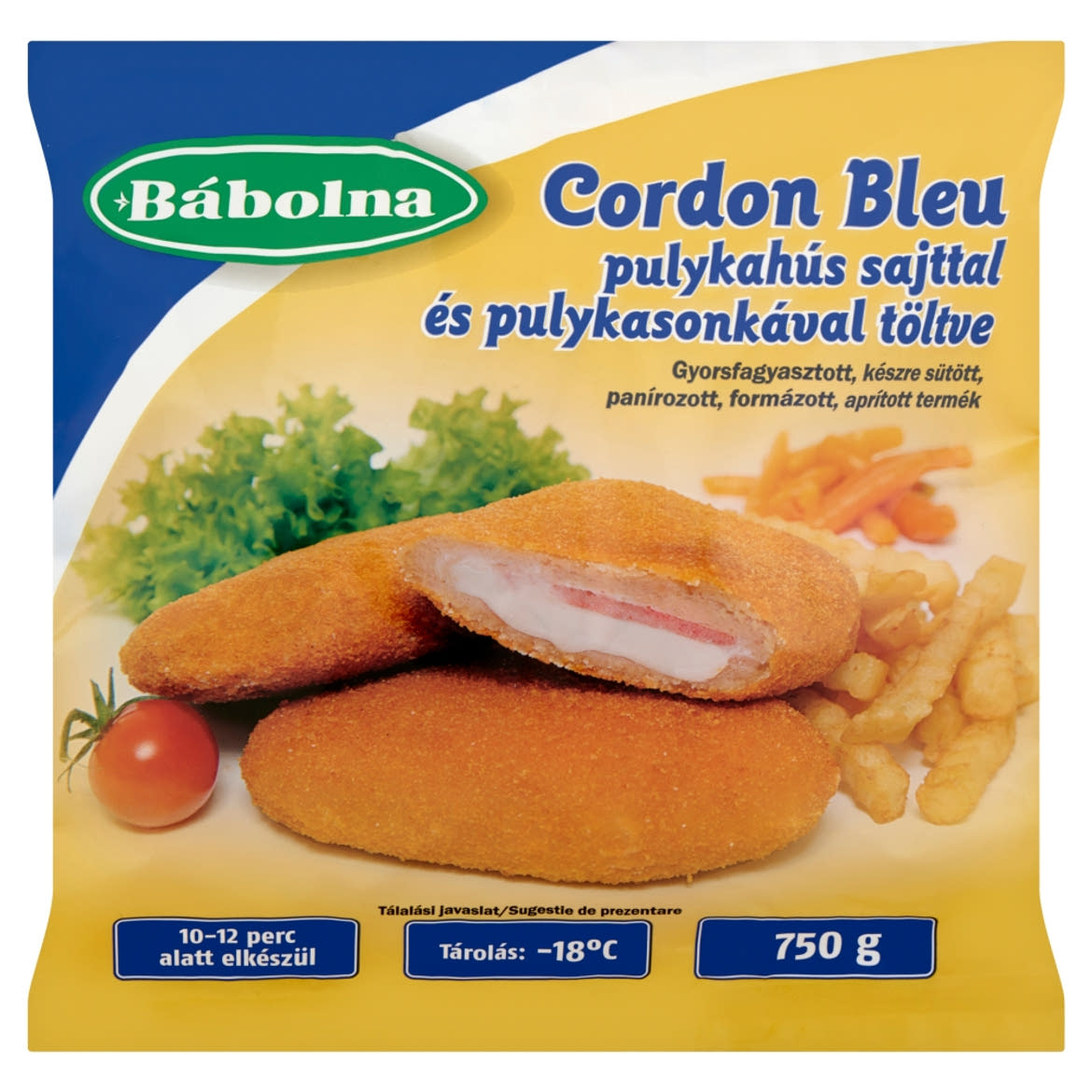 Bábolna Cordon Bleu gyorsfagyasztott, készre sütött pulykahús sajttal és pulykasonkával töltve 750 g