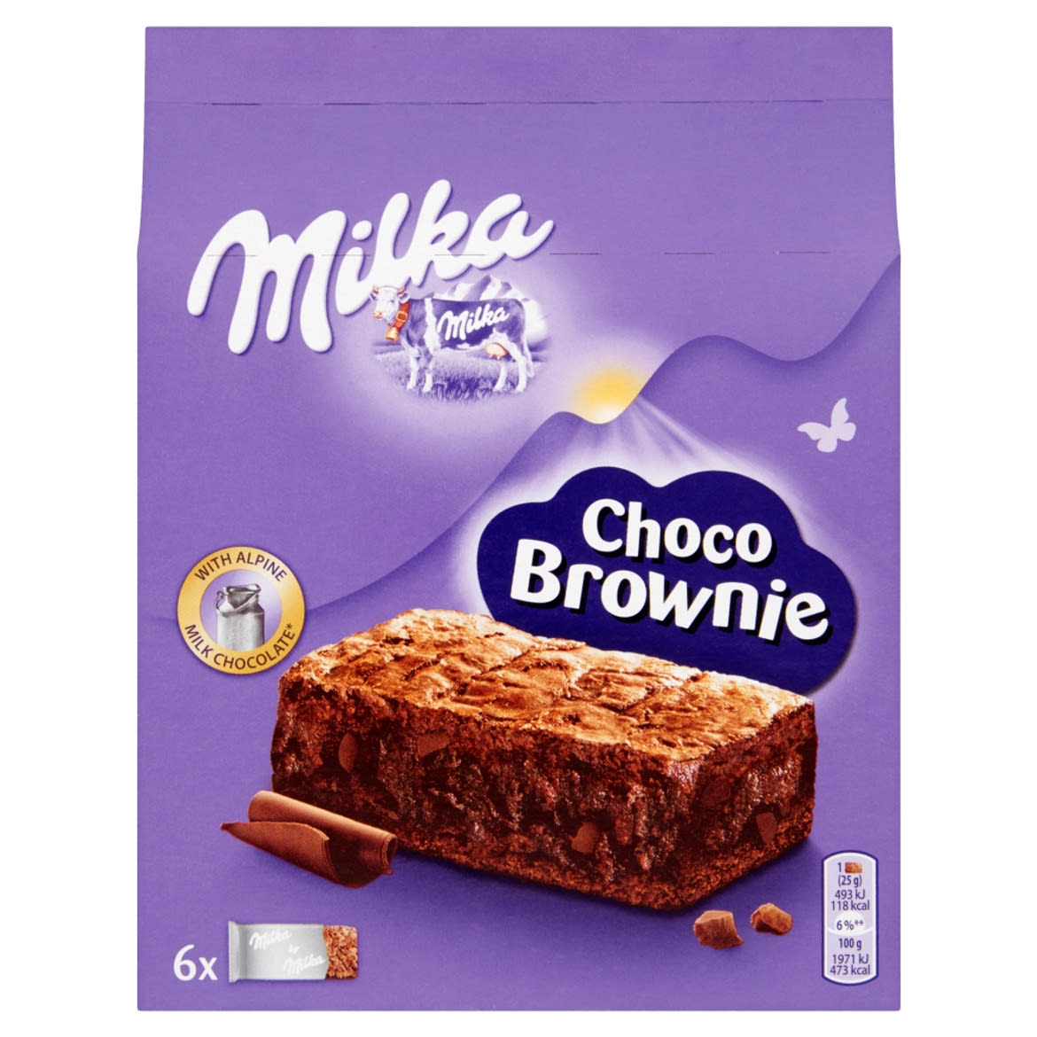Milka Choco Brownie sütemény alpesi tejcsokoládéval és tejcsokoládé darabokkal 6x 25g