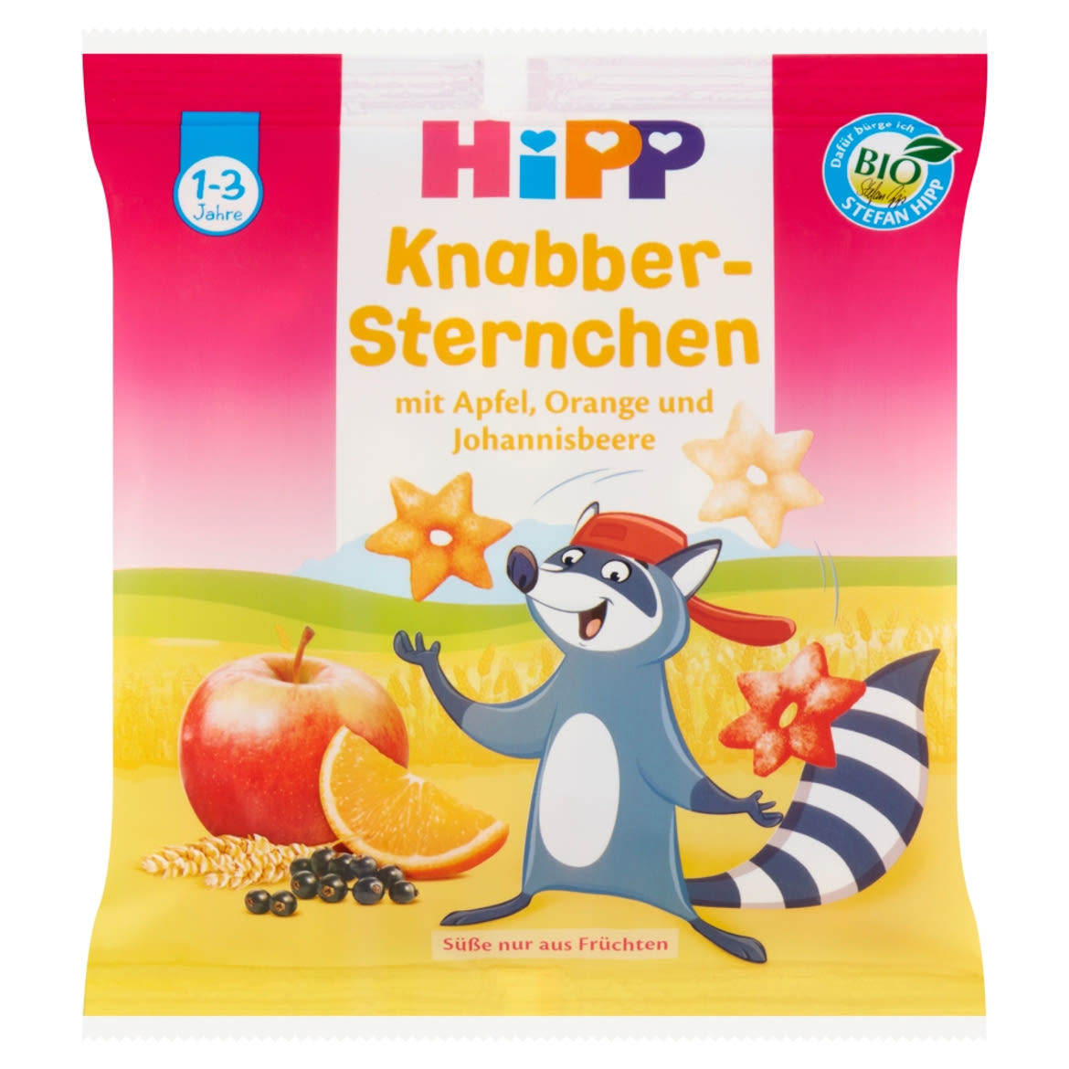 HiPP BIO gyümölcsös csillagok puffasztott gabonás termék kisgyermekeknek 1-3 éves korig