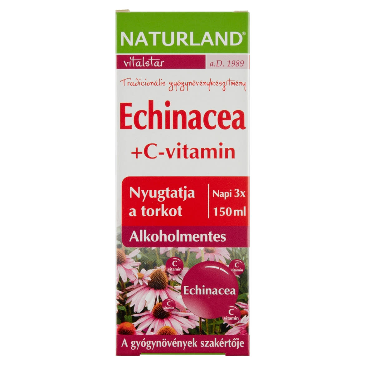 Naturland Vitalstar Echinacea + C-vitamin alkoholmentes folyékony étrend-kiegészítő