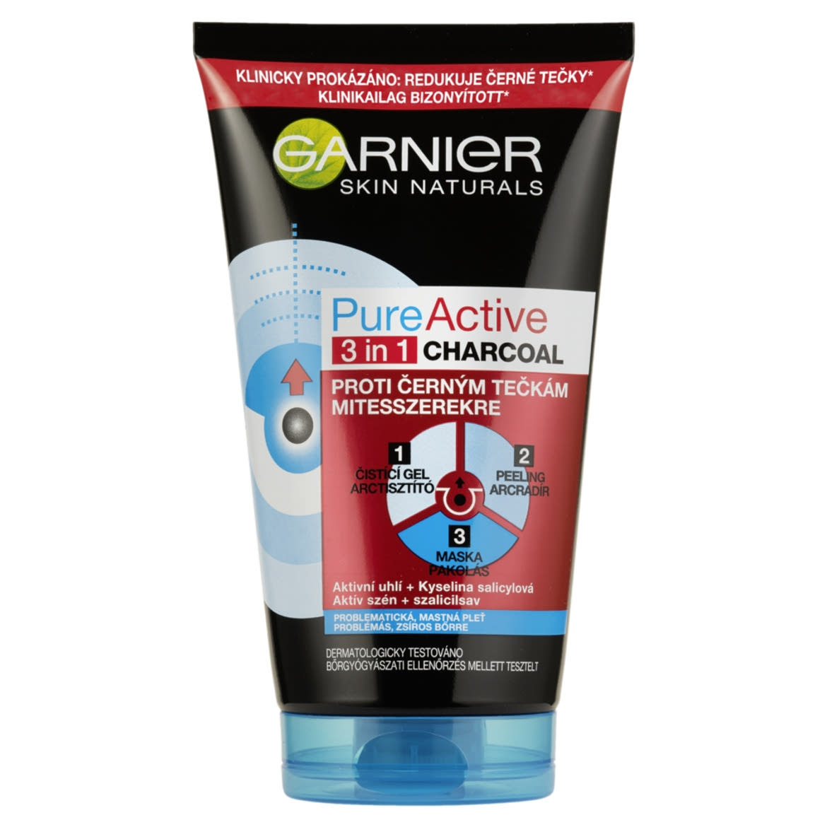 Garnier Skin Naturals Pure Active 3 in1 Mitesszerek Ellen Arcmaszk Aktív Szénnel