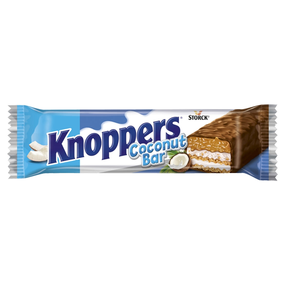 Knoppers Coconut Bar tejes-kókuszos-mogyorós krémmel töltött tejcsokoládéval bevont ostyaszelet