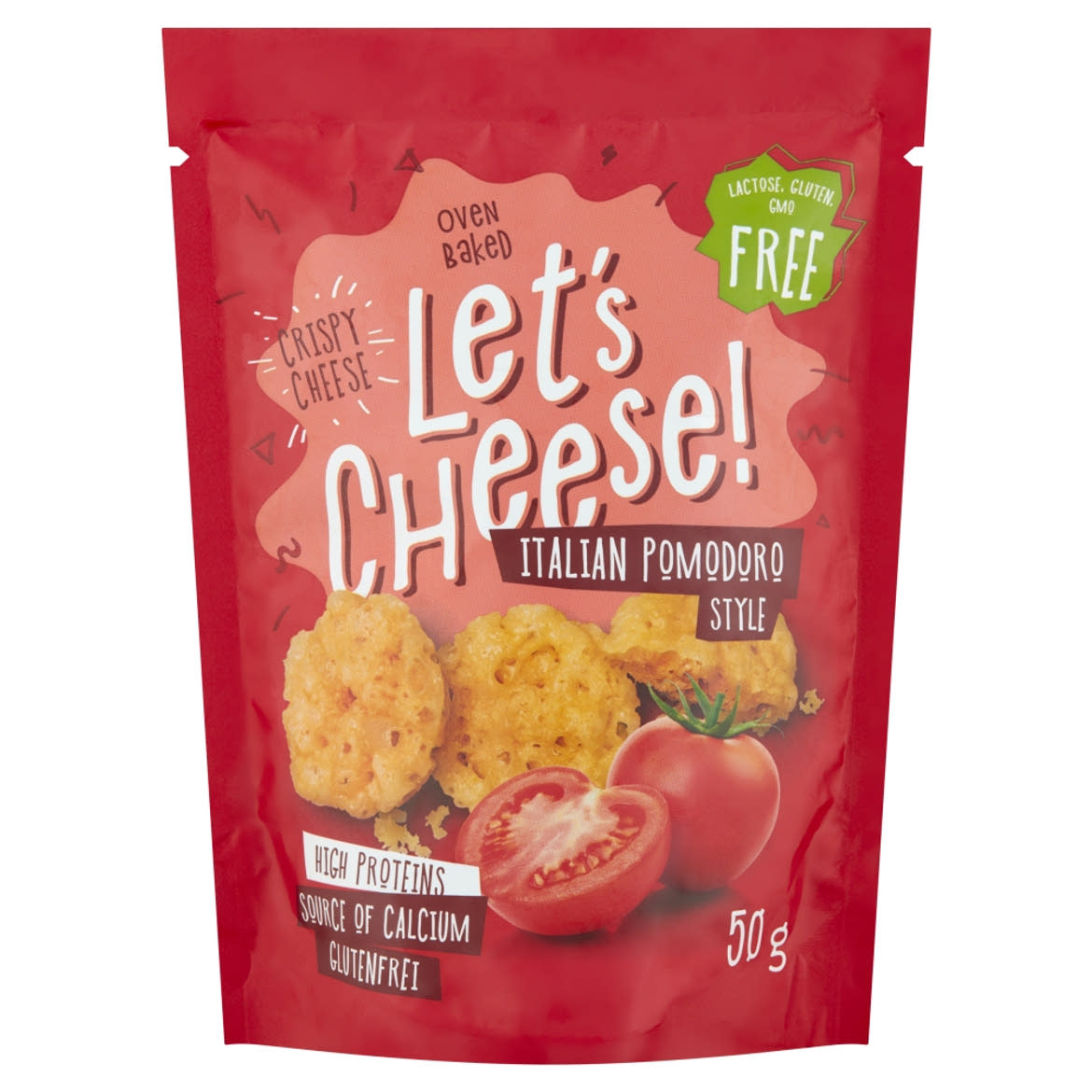Let's Cheese ropogós, sült sajt snack paradicsomos ízben