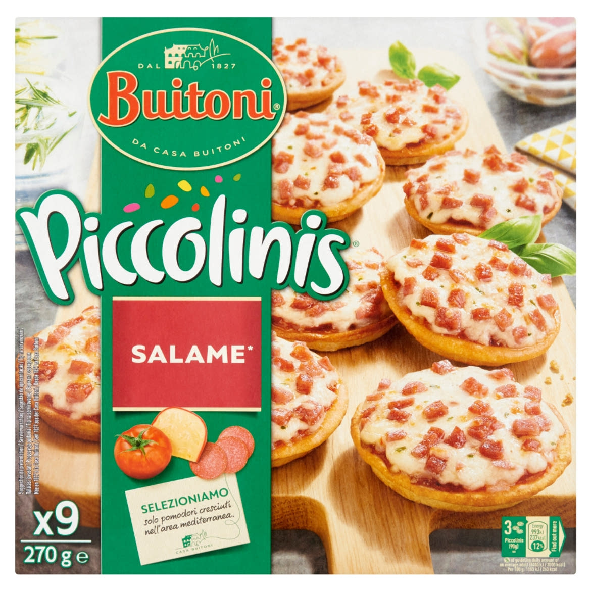 Buitoni Piccolinis Salame gyorsfagyasztott mini pizza 9 db
