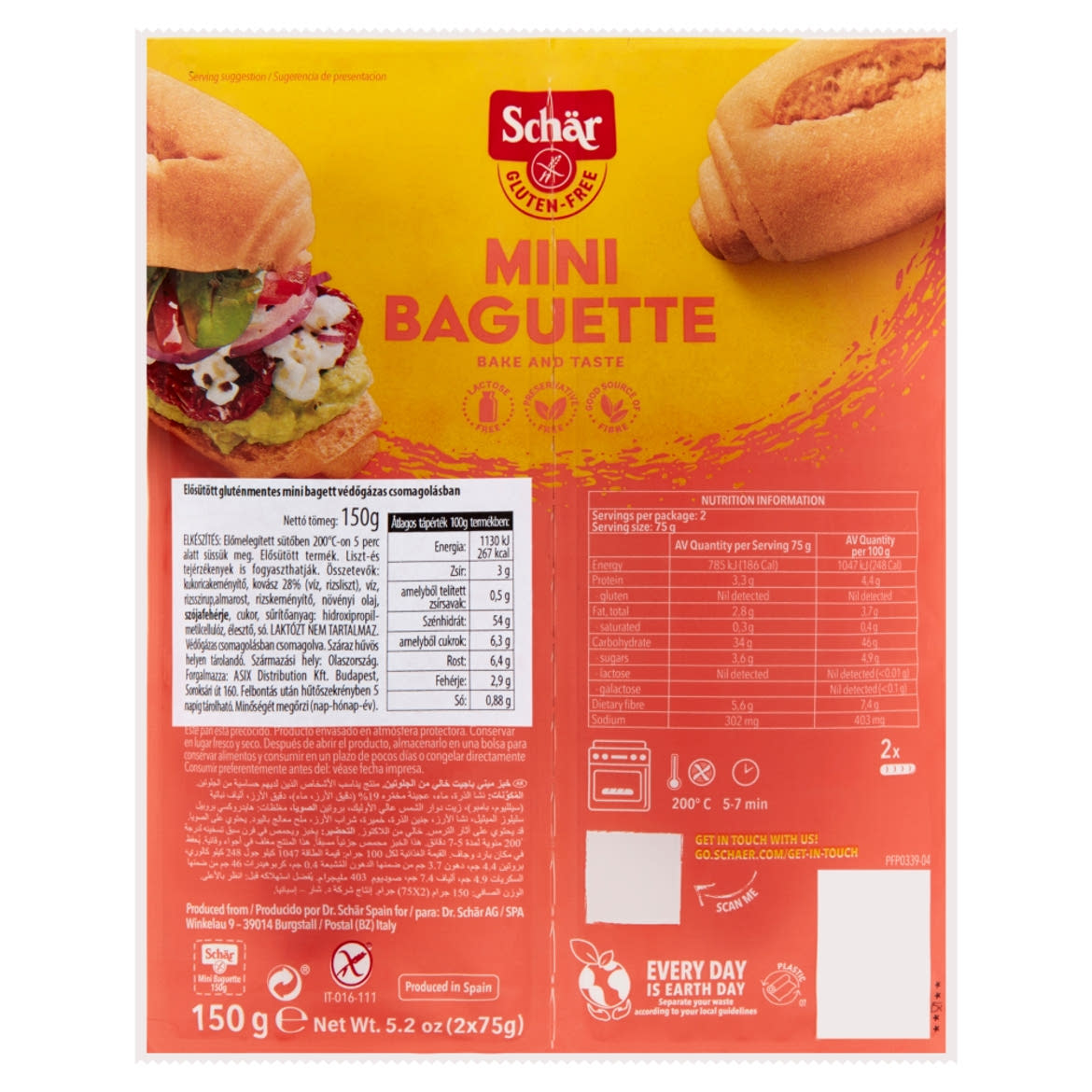 Schär elősütött gluténmentes mini bagett 2 x 75 g (150 g)