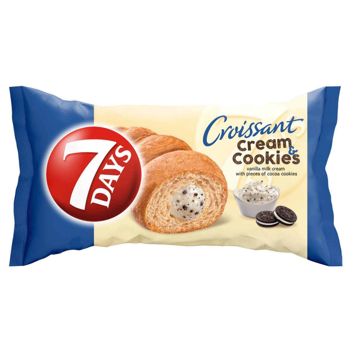 7DAYS Cream & Cookies vanília ízű tejes krémmel töltött croissant kakaós keksz darabokkal