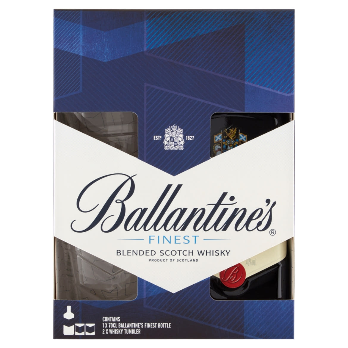 Ballantine's Finest skót whisky +2 pohár díszdobozban 40%