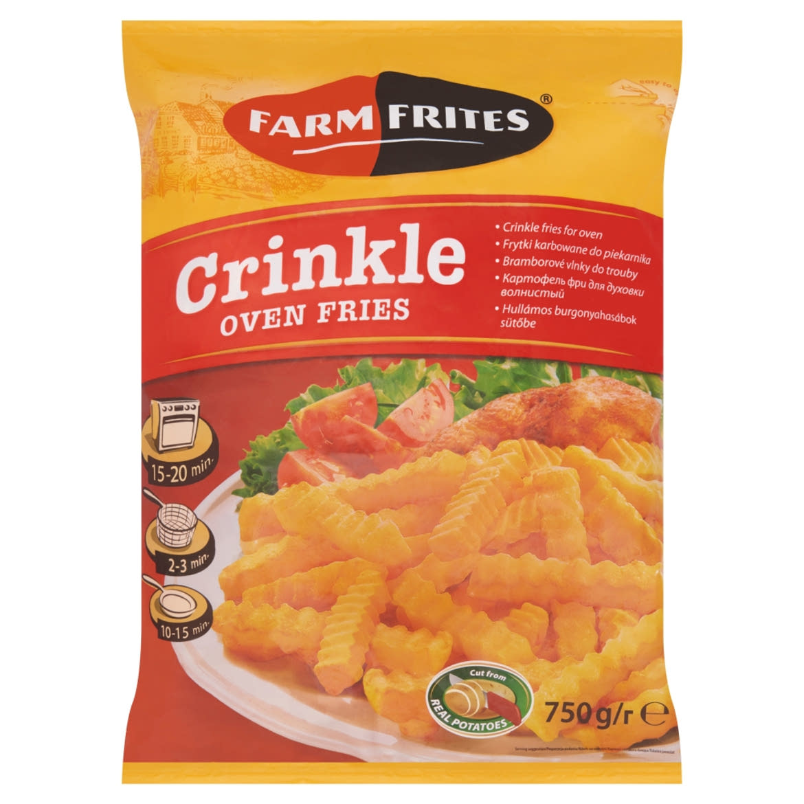 Farm Frites elősütött, gyorsfagyasztott félkész hullámos hasábburgonya sütőbe 750 g
