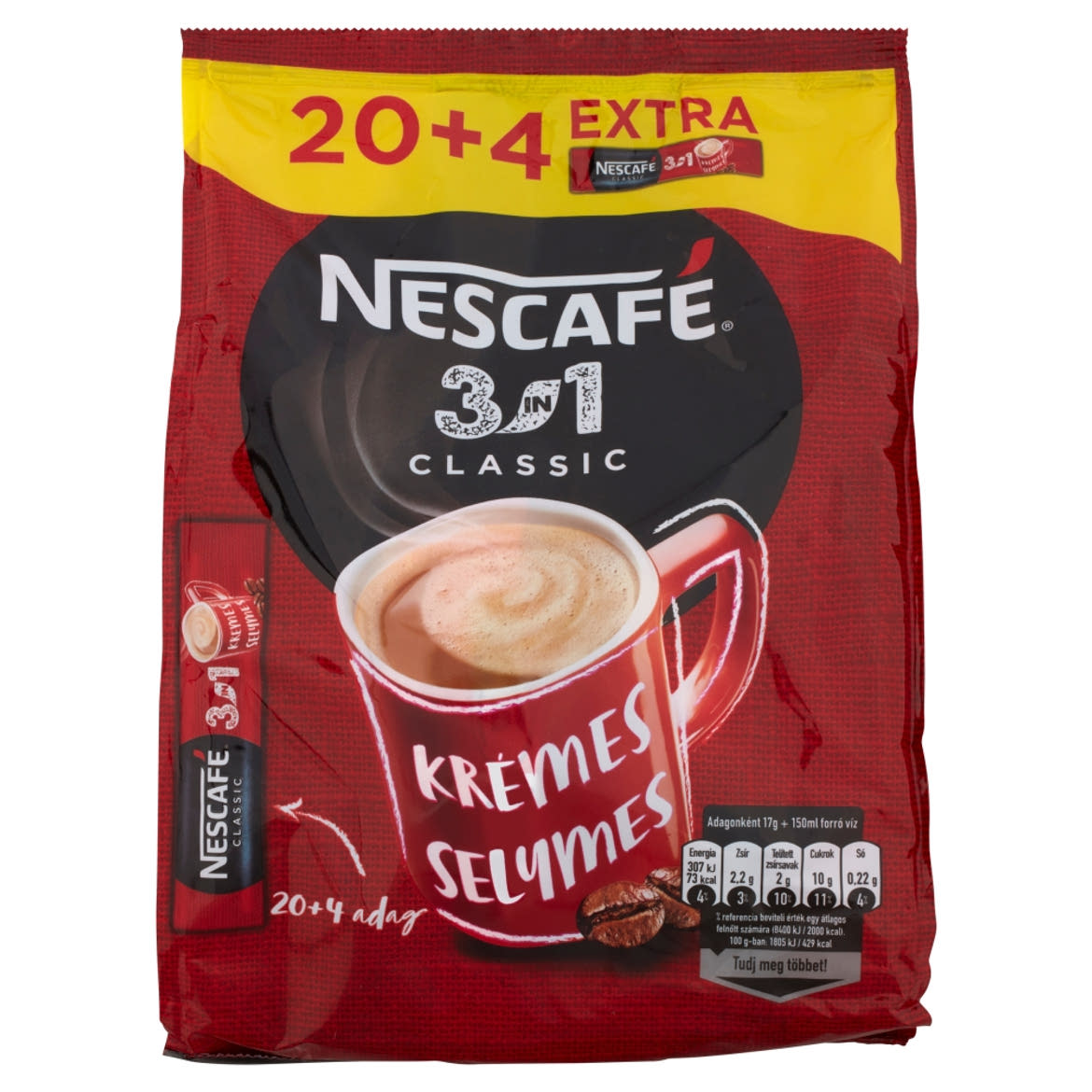 Nescafé 3in1 Classic azonnal oldódó kávéspecialitás 24 x 17 g
