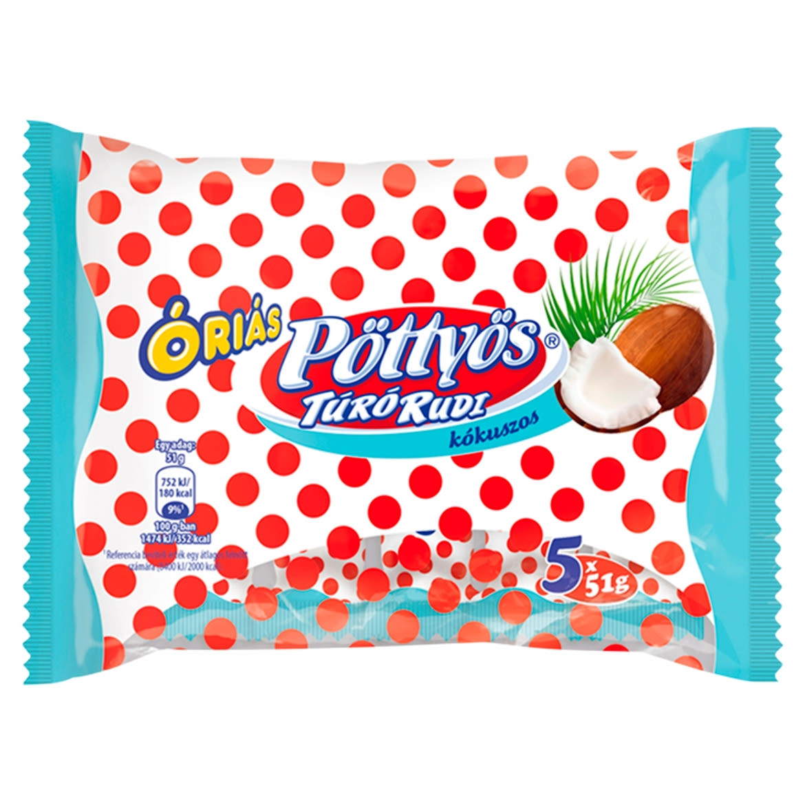 Pöttyös Óriás Túró Rudi kókuszos túródesszert tejes bevonattal 5 x
