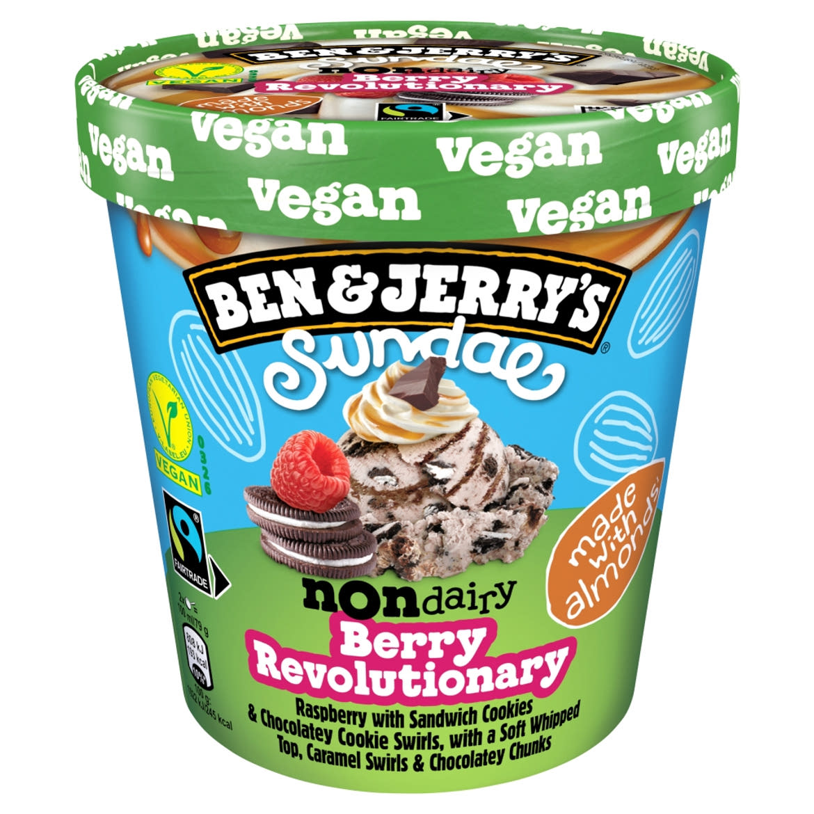 Ben & Jerry's Sundae Berry Revolutionary növényi alapú málnás jégkrém kakaós kekszdarabokkal