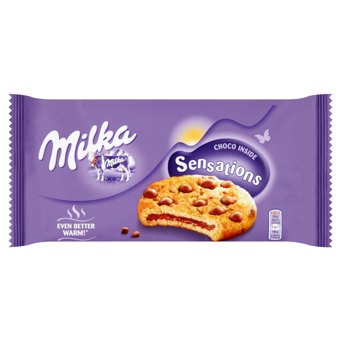 Milka Sensations keksz alpesi tejcsokoládé darabokkal és tejcsokoládés töltelékkel