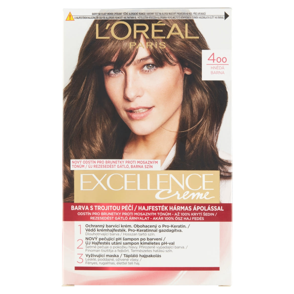 L'Oréal Paris Excellence Creme 400 Barna hajfesték hármas ápolással
