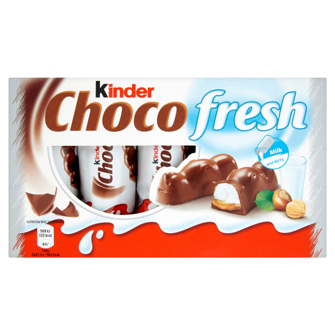 Kinder Chocofresh tejes és mogyorós töltésű tejcsokoládé 5 x